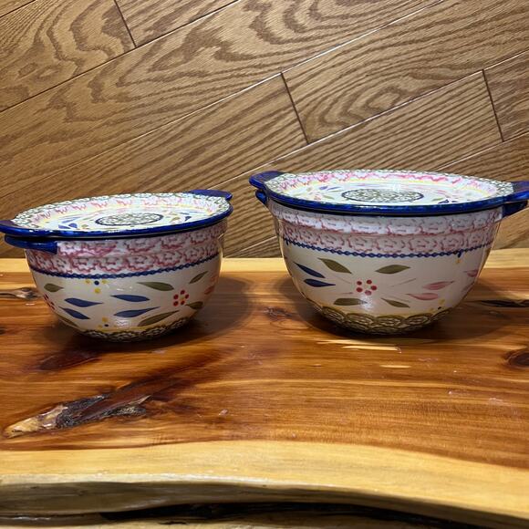 Temp-tations Old World Ceramic Bakeware Nesting Bowls W Lids 1 & 1.5 QT Set - Picture 8 of 9